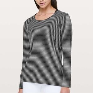 Lululemon Emerald Long Sleeve Top in Modern Stripe Heathered Black White